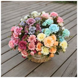 Dried Flowers 14 flower heads 1pcs beautiful rose peony artificial silk small bouquet family gathering spring wedding decoration gettin