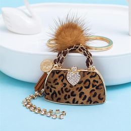 Fashion Leopard Print Ball Handbag Keychains Charm For Women Bag Pendant Luxury Key Rings Car Chain Cute Keyrings5634736269D