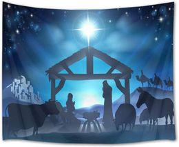 Tapestries Jesus Starry Sky Tapestry Nativity Scene Tapestry Jesus Christ Born in Manger Wall Hanging Christian Believers Wise Tapestries 230615