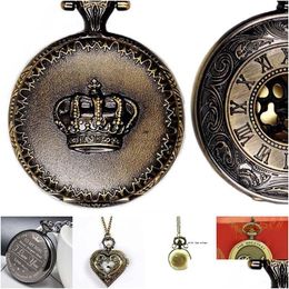 Pocket Watches Bronze Watch Retro Hollow Heart Star Love Mom Dad Crown Roman Numbers Pendant Fashion Jewellery Will And Sandy Drop Deli Dhtnw