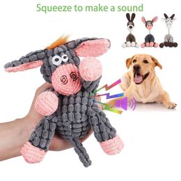 Sounding Dog Toy Donkey Shape Corduroy Chew Toy Cartoon Squeak Sounding Plush Training Interactive Corn Grain Donkey Pet Supplie