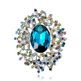 Blue Rhinestone Pin Brooch Designer Brooches Badge Metal Enamel Pin Broche Women Luxury Jewellery Wedding Party Decoration