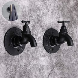 Kitchen Towel Hooks 1Pc Creative Coat Rack Retro Industrial Wrought Iron Pipe Water Faucet Clothes Hat Hook Hanger 230615