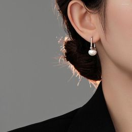Dangle Earrings White Pearl Drop With Pearls Geometric Long Hoops Earring Silver Color Accessories For Women Metal Earing Perla