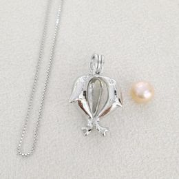 Pendant Necklaces {Locket Necklace} Double Dolphin With 5-6MM Pearl Chain Necklace DIY Real Pearls Jewellery Cage Dropship