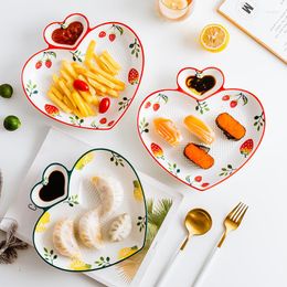 Plates Japanese Ceramic Creative Heart Shaped Dumpling Plate With Vinegar Dish Restaurant Sushi French Fries Household Tableware