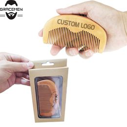 MOQ 50 Pieces Custom LOGO Wooden Hair Beard Comb Premium Pear Wood Hairs Brush Amazon Customized Travel Pocket Combs with Retail Case and Barcode