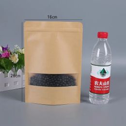 8Size Kraft Paper Bag Food Moisture Barrier Bags Sealing Pouch Food Packing Bags Reusable Plastic Front Transparent Bags All-match
