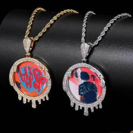 Pendant Necklaces Diy Hip Hop Customise Waterdrop Po Necklace Bling Zircon Diamond Gift Drop Delivery Jewellery Pendants Dhk9U