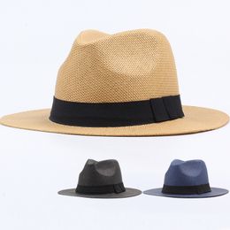 Wide Brim Hats Bucket Hats HT3090 Summer Beach Hat Men Women Black Band Straw Hat Flat Brim Fedoras Panama Hat Male Female Wide Brim Sun Hat Beach Cap 230615