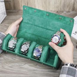 Watch Boxes Cases Top 2/3/4 slot watch roll box Saffiano leather watch travel roll box jewelry storage organizer green portable watch box 230616