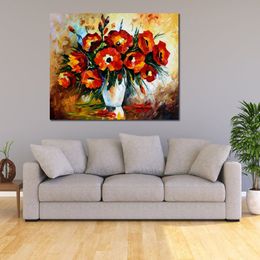 Handmade Canvas Art Red Flowers Contemporary Oil Paintings Floral Still Life Painting Bathroom Decor