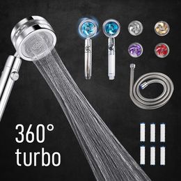 Other Faucets Showers Accs High Pressure Fan Shower Head Turbo 360 Rainfall Water Saving Showerhead with Filters Bath Rotating Spray for Bathroom 230616