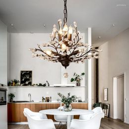 Chandeliers American Vintage LED Chandelier Lighting Luxury Crystal Farmhouse Ceiling Pendant Lamp For Home Living Dining Room El Lobby