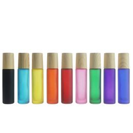 10ml Rainbow Glass Liquid Essential Oil Perfume Bottles Frosted Roll on Bottle with Stainless Steel Balls 3 Types of Lids for choose Isccv