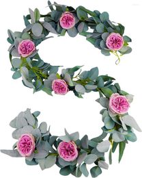 Decorative Flowers Artificial Eucalyptus Garland With Rose Dusty Floral Greenery Vine For Wedding Valentines Day Party Backdrop Decor