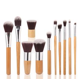 11pcs/set Bamboo Makeup Brushes tool Face Powder Cosmetics Eyeliner Foundation Concealer Contour brush Tool Kit