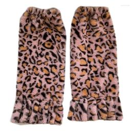 Women Socks 1 Pair Leopard Grain Plush Japanese Style Girls Ruffled Winter Velvet Foot Warmer M6CD