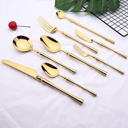 Dinnerware Sets 18/10 Stainless Steel Gold Set Unique Flatware Cutlery Mirror Polish Silverware Dinner Knife Fork Spoon Tableware