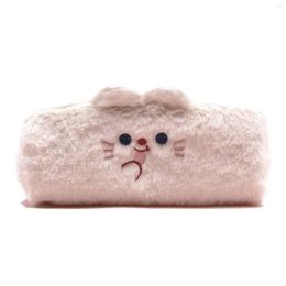 Cute Plush Pencil Pen Pouch Faux Fur Lightweight Large Capacity Stationary Cosmetics Bags For Students Girls