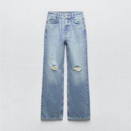 Women's Jeans Summer Fashion Women's Street Casual Versatile Low Waist Rip Decoration Washed Effect Straight Leg