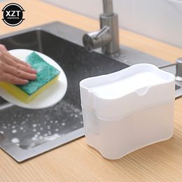 Liquid Soap Dispenser 2 In 1 Scrubbing Detergent Press Type Box Pump Organiser Sponge Kitchen Bathroom Supplies 230616