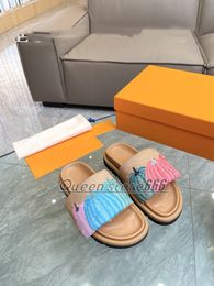 2023 Summer Colourful Pumpkins Women Men Black Scuff Flat Sandals Pool Pillow Mules Sunset Padded Front Strap Fashionable Style Slides Fuchsia