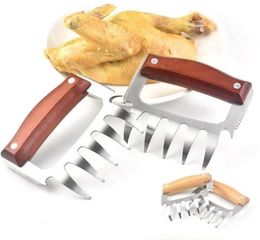 Stainless tools Steel Bear Claw Wooden Handle Meat Divided Tearing Flesh Multifunction beef Shred Pork Clamp Corkscrew BBQ Tools G0616