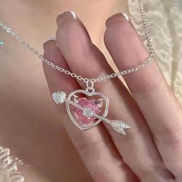 Pendant Necklaces Nonoyes Fashion Cupid Eros Arrow Heart Necklace Simple Design Crystal For Women Romantic Gift