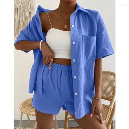 Women's Sleepwear Shirt Short Set Loungewear Women Cardigan Wide Leg Shorts Suits Casual Summer Pyjama 2 Piece Home Suit