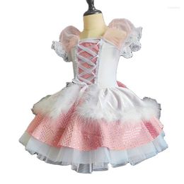 Stage Wear Pink Ballroom Clothing Sequined Ballet Tutu Child Flower Dress For Girls Kids Party Dresses Dance