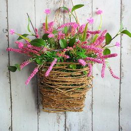 Decorative Flowers Wildflower Basket Wreath Decoration Pink Berry Spring Front Door Artificial Flower Farmhouse Holiday Garland