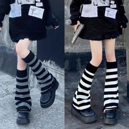 Women Socks Gothic Lolita Long Striped Y2k JK Girls Cos Streetwear Knitted Warm Foot Cover Crochet Boot Cuffs