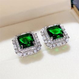 Stud Earrings CAOSHI Shiny Princess Cut Square CZ For Women Temperament Lady Party Accessories Luxury Low-key Gift Jewelry Female