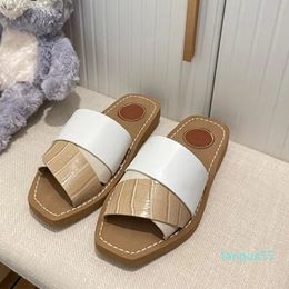 2023-Women Slippers Summer Rubber Sandals Beach Sliders Scuffs Indoor Shoes Designer Canvas Cross Woven Outdoor Peep Toe Woody Casual Slipper Flip Flops Shoes