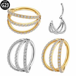 Labret Lip Piercing Jewelry G23 Hinged Segment Nose Ring 3 sides ZC Septum Clicker Daith Earrings Hoop Ear Cartilage Tragus Helix 230615