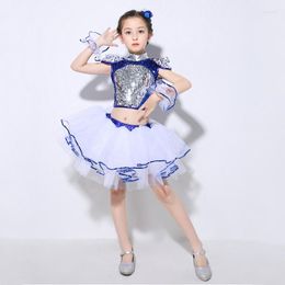 Stage Wear Childrens Jazz Dance Modern Cheerleading Costumes Hip Hop Boy Girls Crop Top Pants Sequins Performance Set