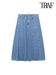 Skirts Women Fashion With Pockets Denim Cape Midi Skirt Vintage High Waist Zipper Female Mujer
