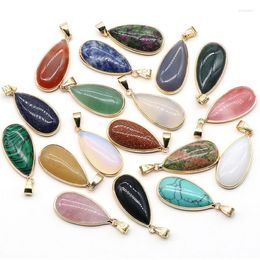 Pendant Necklaces Long Water Drop Charm Natural Gems Stone Reiki Healing Opal Malachite Red Agates Quartz Pink Crystal For Women