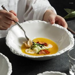 Plates Rock Grain Bowl White Ceramic Soup Noodle El Restaurant Advanced Sense Tableware Salad Large