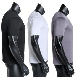 Men's T Shirts Men's Short Sleeve T-shirt Cotton Undershirt Elastic Underwear White For Men Clothing Solid Colour Tops Simple Black Tees