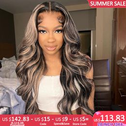 Lace Wigs 13X4 Highlight Human Hair Wigs Peruvian Virgin Body Wave Lace Front Wig Honey Blonde Brown with Black 13x6 Wavy Lace Frontal Wig 230616