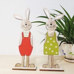 Decorative Objects Figurines 2PCS Easter Wooden Sign Rabbit Bunny Stand Decorations for Home Wood Crafts DIY Decor Supplies Spring 230615