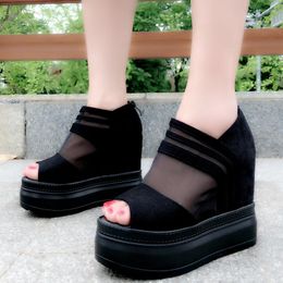 Sandals 11CM Summer Ultra High Heel Fish Mouth Wedge With Thick Bottom Roman Women's 17 Cm Sexy Simple Heels