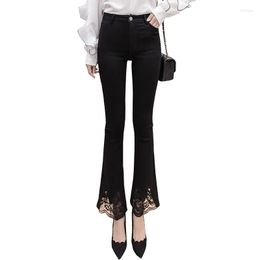 Women's Pants Ladies Trumpet Denim High Waist Lace Stitching Black Casual Slim Stretch Jeans Women's Clothing AH120