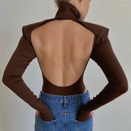 Women's T Shirts Women Backless Jumpsuits Long Sleeve Rompers Sexy Club Hollow Out Bodysuits Casual Solid Slim Bodycon Bodysuit 2023