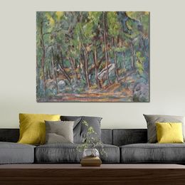 Hand Painted Impressionist Landscape Canvas Art in The Forest of Fontainbleau 1882 Paul Cezanne Painting Modern Restaurant Decor