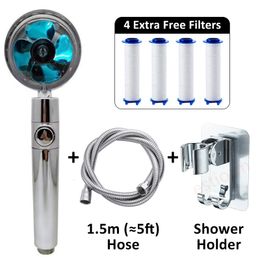 Other Faucets Showers Accs Turbo Water Filter Shower Head with Hose and Holder 360 Rotated High Pressure Saving Handheld Propeller With Fan 230616