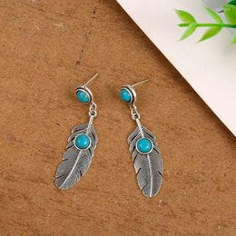 Dangle Earrings Retro Feather Blue Turquoise Women's With Ethnic Style Jewelry