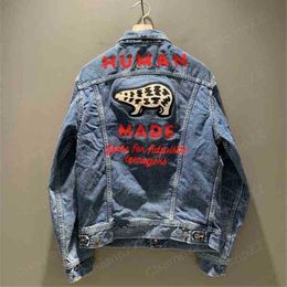 Embroidered Polar Bear Human Made Denim Work Jackets Men Women Streetwear Cowboy Men's Jean Jacket Y4HS